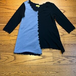 Giselle Shepatin Black and Gray Boho Vintage Mesh Long Sleeve Blouse P